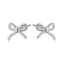Solid 925 Sterling Silver Small Bow Studs Earrings for Women Teen Girls Bowknot