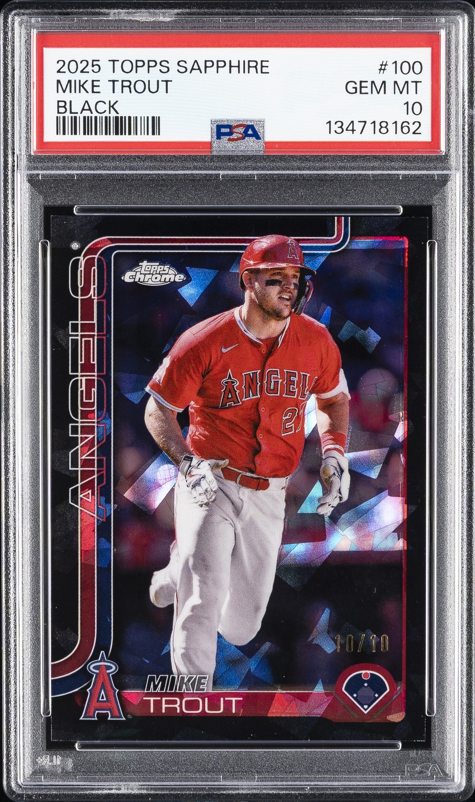 2025 TOPPS CHROME SAPPHIRE BLACK #100 MIKE TROUT 10/10 PSA 10 view 1