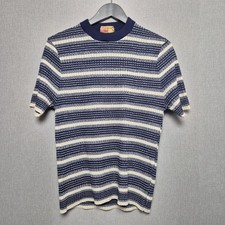 Vintage Paramount Knitwear Shirt Womens Size Small Blue White Stripe 1950s 