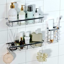 Shower Caddy Organizer with Hooks,Adhesive Bathroom Shelves,Shower Shelves,No...