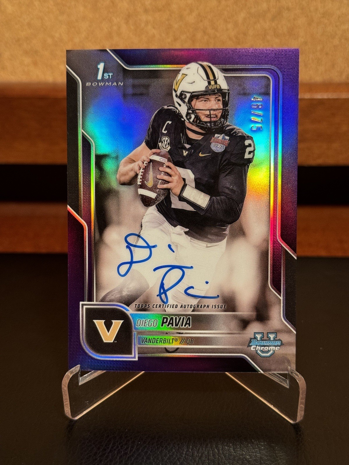 2025 BOWMAN UNIVERSITY CHROME Diego Pavia 1ST Purple Refractor Auto /75 SP SSP