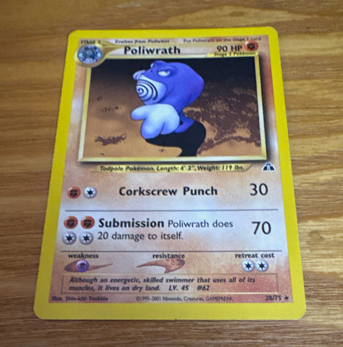 WOTC Pokemon TCG Poliwrath 28/75 Neo Discovery Rare Unlimited Regular 90 HP Eng