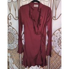 Urban Outfitters Burgundy Ruffle Wrap Mini Dress Long Sleeve Bell Cuffs Small