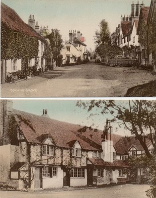 2 frühe farbige Postkarten - Bull Hotel & Sonning Grove, Nr. Reading, Berkshire