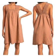 Everlane The Smocked Linen Apron Dress Toasted Almond Size S
