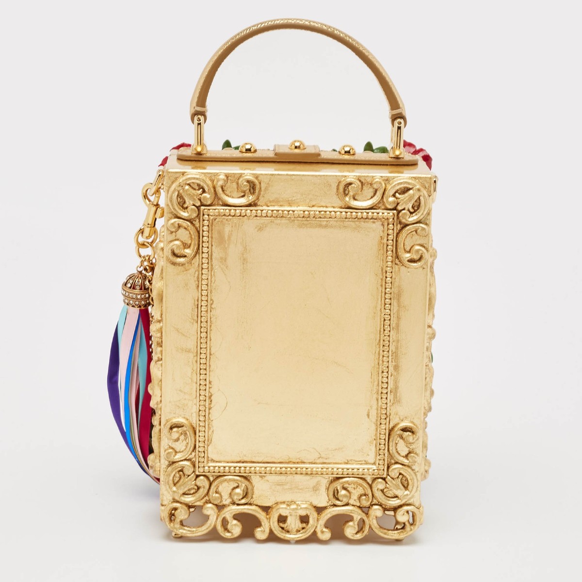 Dolce & Gabbana トップハンドルバッグ ゴールド Dolce & Gabbana Gold/Red Rose Wood L'amore e' Bellezza Dolce