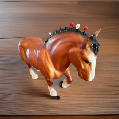 Vintage Breyer Traditional Bay Clydesdale Stallion, Brown / Red & White Bobs