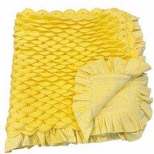 Handmade Scale Crochet Yellow Gingham Tie Back Blanket Quilt