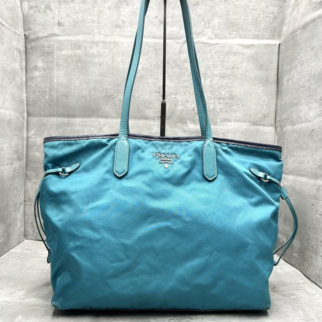 PRADA Triangle Logo Nylon Leather Tote Bag Large Capacity Japan Import