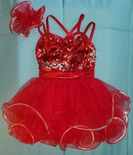 Weissman Red Sequin Pageant Dress XSC Child w/ Hair Bow  Garment Bag