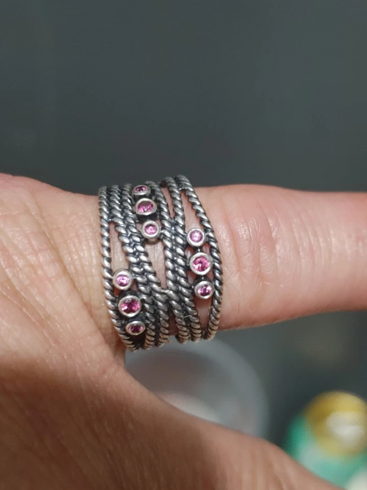RETIRED RARE PANDORA PINK HIDDEN ROMANCE 925 RING SIZE 7.75 / 8 STERLING SILVER - Image 4 of 4
