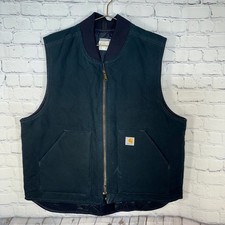 Carhartt V01 BLK Arctic Quilt Lined Duck Vest Black XL Workwear Distressed READ