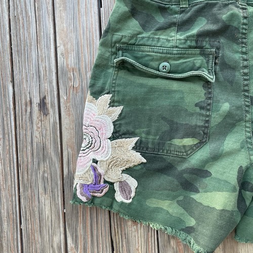Pantalones Cortos Free People Bordados Boho Floral Verde Camuflaje Corte Talla 6 - Imagen 6 de 10