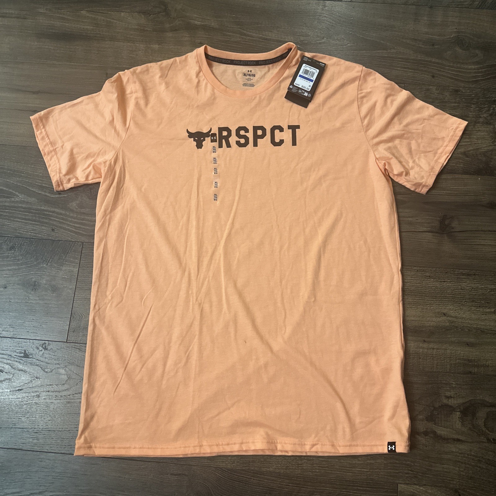 Under Armour Project Rock RSPCT Shirt Mens XL Loose Coral Orange Brahma Bull