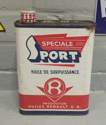 Vintage French Huiles Renault Speciale Sport, 2 Litre Oil Can / Tin (RN69)