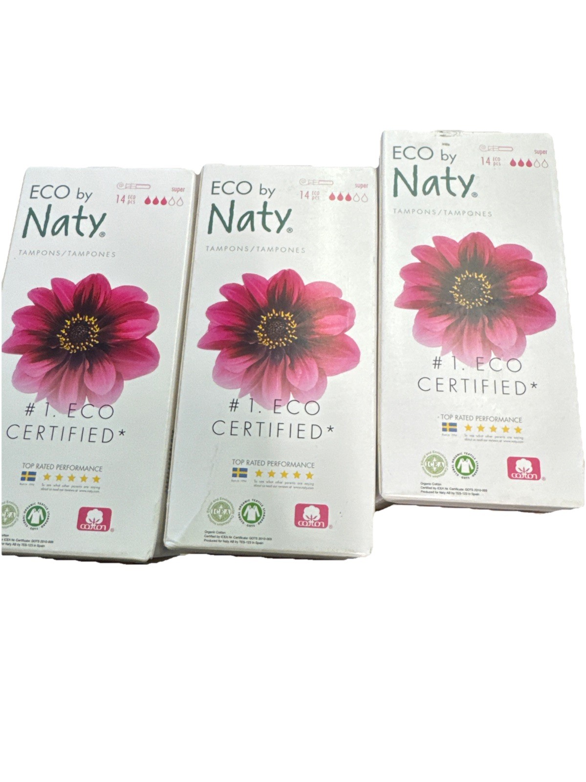 3x 14 pcs - Eco by Naty Applicator Tampons Super  Organic Cotton