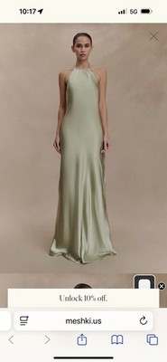 Meshki Bella Satin Halter Maxi Dress - Sage Size Small