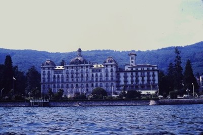 c1960's 35mm Slide Film, Grand Hotel Iles Borromees Stresa Italy Tower Wall Pier