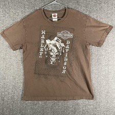 Harley-Davidson Shirt Mens Large Brown Jester Skull Y2K Biker Tee USA Made Edgy