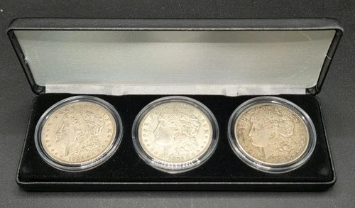 1921 P-D-S Morgan Dollar 3-Coin Set In Case | EXTRA FINE