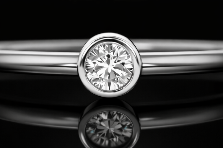 Round Cut Colorless Lab Grown Diamond Bezel Set Engagement Ring 925 Silver Ring