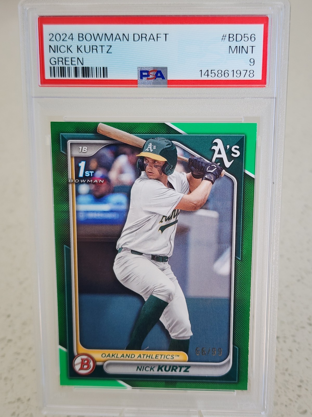 2024 Bowman Draft Nick Kurtz Bowman 1st Green /99 #BD-56 Athletics Color Match 