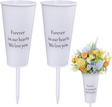 Metal Cemetery Vases 2 Pcs Grave Memorial Vases with Stakes Graveside Flower