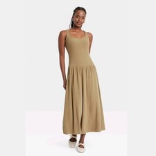 Universal Thread Women's Ribbed Drop Waist Knit Midi Slip Dress Brown Size M