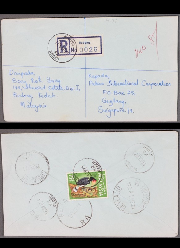 Mayfairstamps Malaysia 1971 Bedong to Geylang Singapore Registered Commercial co