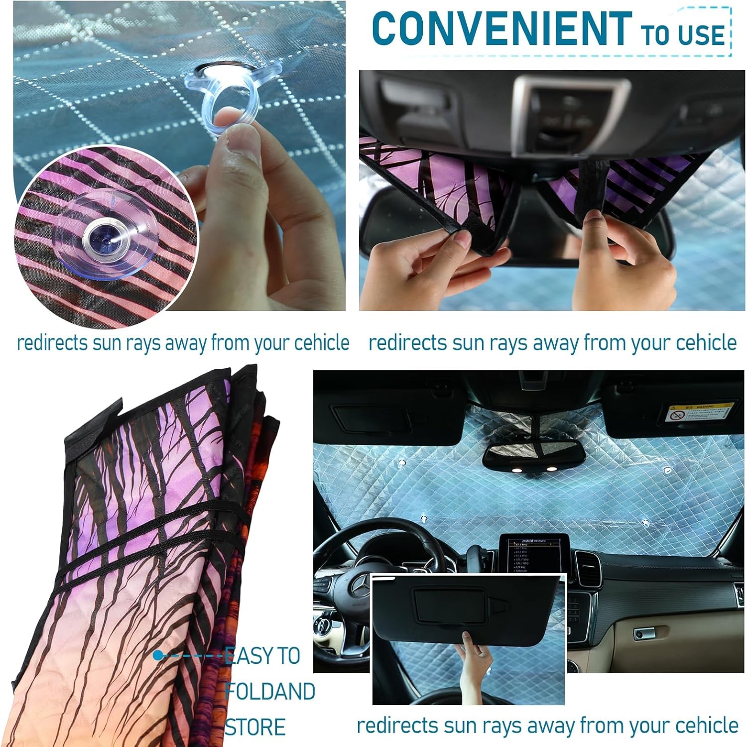Car Windshield Sun Shade, Folding Shades for Front Windows Purple-sunset 
