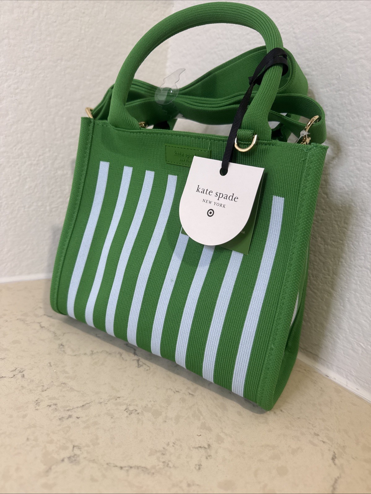 Authentic Kate Spade x Target Green and White Striped Crossb