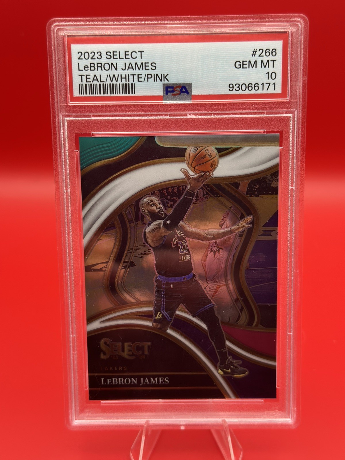 2023 Panini Select LeBron James Teal White Pink Prizm PSA 10 Lakers 27/49 MVP
