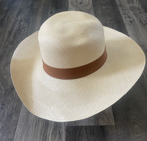 J. Crew Women's Panama Hat Straw Wide Brim Sun Summer Beach Woven Cream Sz M/L