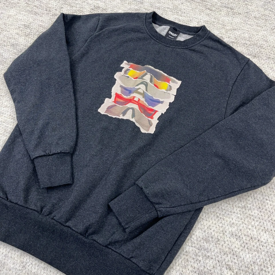 Óculos de sol Oakley moletom masculino cinza médio gola redonda Y2K streetwear ajuste personalizado - Imagem 2 de 4