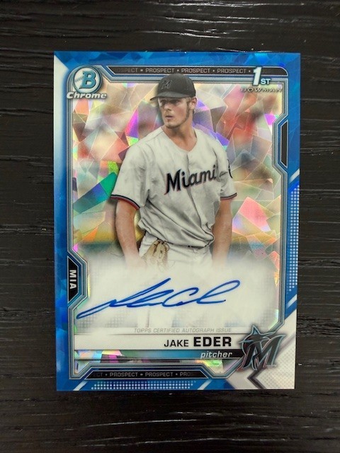 2021 Bowman Chrome Sapphire #BSPAJE Marlins Jake Eder ROOKIE AUTO