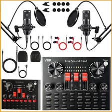 2 Microphones Studio Recording Kit Podcast Equipment Bundle Music Mixer