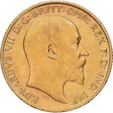 [#1118044] GREAT BRITAIN, 1/2 Sovereign, 1908, KM #804, EF(40-45), Gold, 3.98