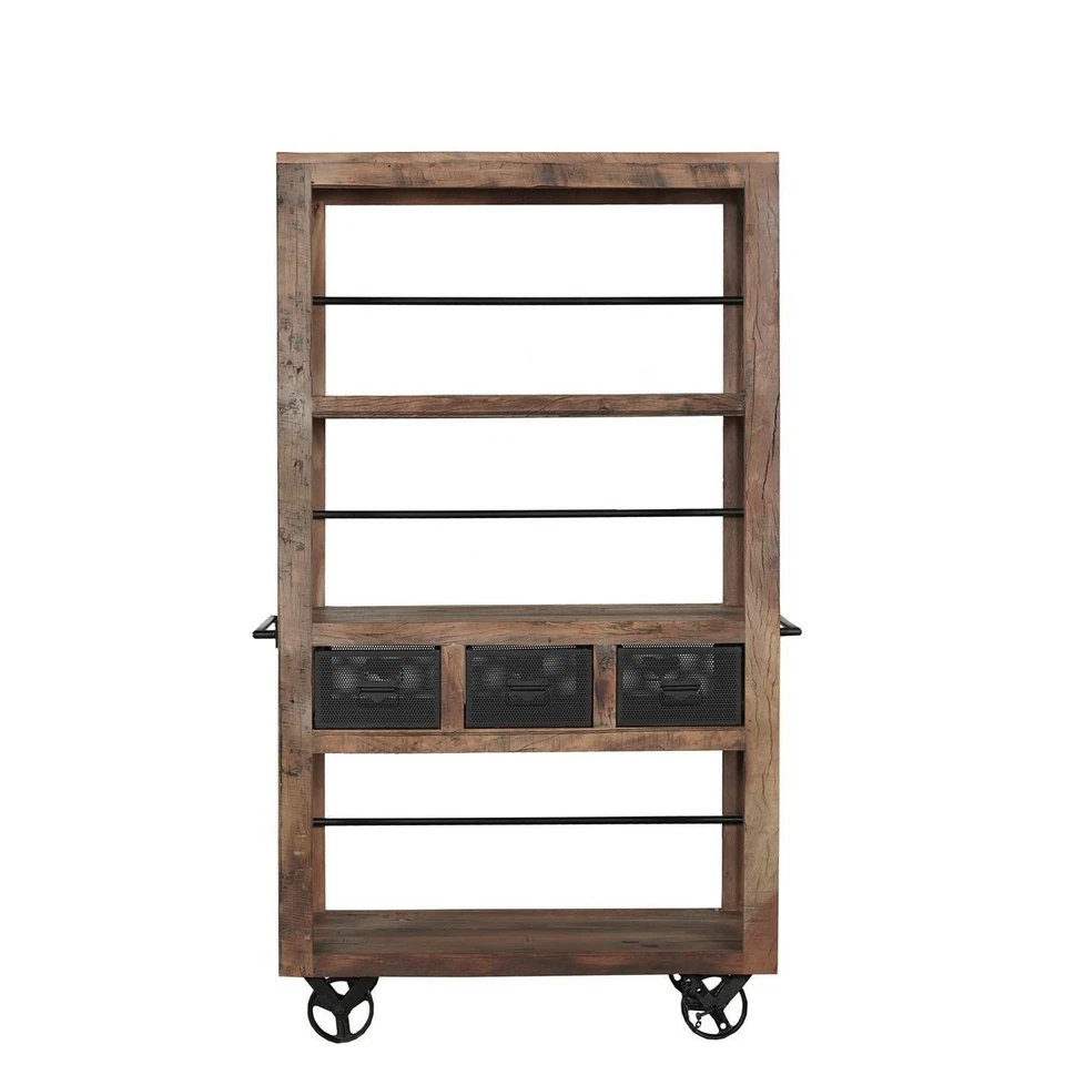 Regal Altholz MARE massiv rustikal Bücherregal rollbar Industrial Style Design - Bild 2 von 4