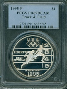 1995 P $1 U.S Olympic Track Field Silver Commemorative Dollar PCGS PR69DCAM