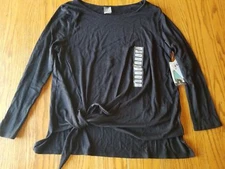 New Womens ZX Platinum Flow Knotted Top Shirt Black Sweater S L XL 2XL L/S