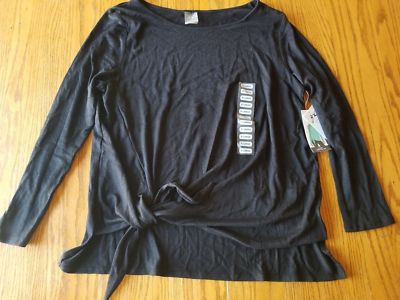 New Womens ZX Platinum Flow Knotted Top Shirt Black Sweater