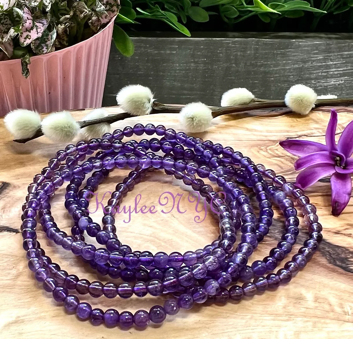 Wholesale Lot 6 Pcs Natural Amethyst 4mm 7.5 Crystal Stretch Bracelet