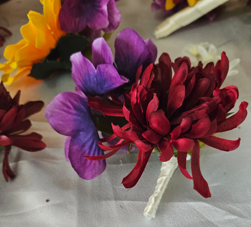 Fall Wedding Bouquet Set, Roses, Sunflowers, Purple, Yellow, Maroon - Picture 6 of 17