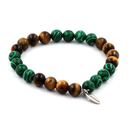 Bracelet Perles œil De Tigre Et Bois 8 Mm - Fabriqué En France - Neuf Avec étiquettes