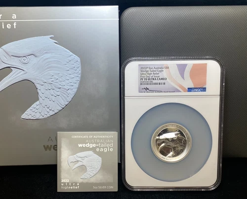 2022P $8 AUSTRALIA ULTRA HIGH RELIEF 5 OZ SILVER WEDGE TAIL 1st DAY NGC PF 70 UC