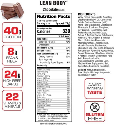 Lean Body Hi-Protein Meal Replacement Shake - Chocolate, 20 Packets, 40g Protein - Picture 6 of 7