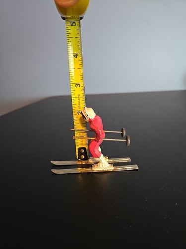 Vintage Barclay Manoil Skier Lead Winter Snow Skiing Toy Figure Female White Red - Picture 9 of 9