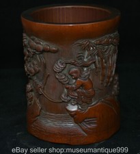 6.2" Old Chinese dynasty boxwood Carving Human story Brush Pot Pencil Vase