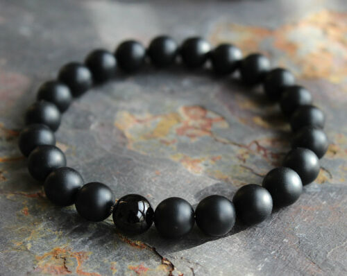 Mens Matte Black Onyx Yoga Energy Beaded Bracelet Boyfriend Gift for Him Jewelry - Afbeelding 1 van 2