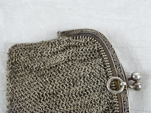 Antique French Solid Silver Mesh Ladies Twin Compartment Double Purse - Picture 11 of 14